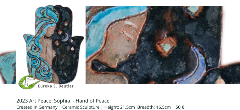 Datenschutz 2023 Art Peace: Sophia  - Hand of Peace    Created in Germany | Ceramic Sculpture | Height: 21,5cm  Breadth: 16,5cm | 50 €