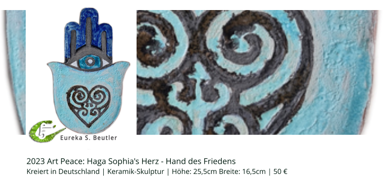 Datenschutz 2023 Art Peace: Haga Sophia's Herz - Hand des Friedens    Kreiert in Deutschland | Keramik-Skulptur | Höhe: 25,5cm Breite: 16,5cm | 50 €